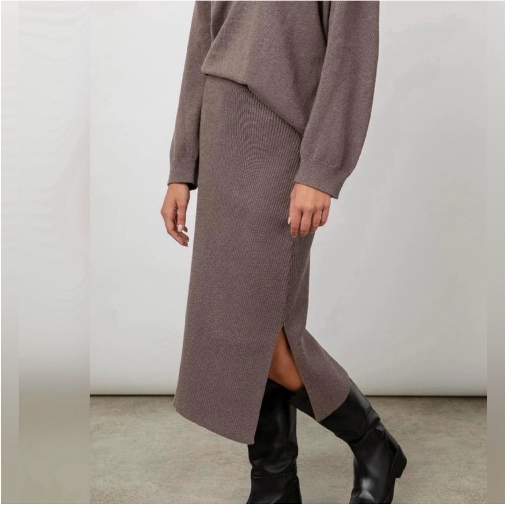 Rails Bettie Skirt Midi Length Latte Ribbed Cotton Cashmere Side Slit Size XS